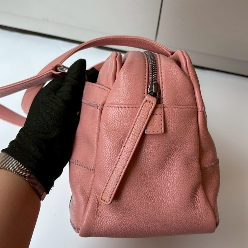 Chanel 粉色荔枝皮方格肩背波士頓包-7