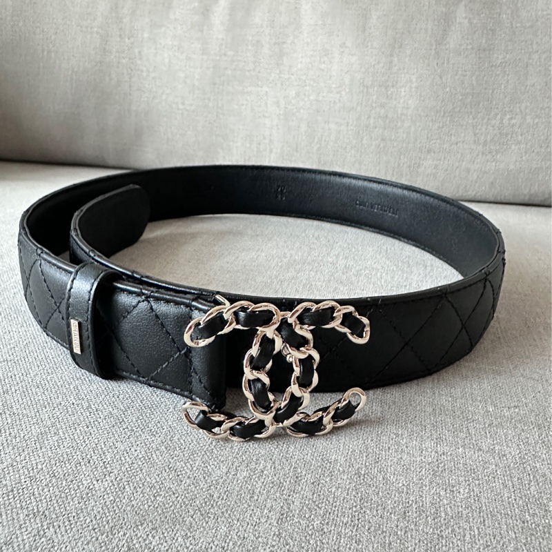 Chanel 皮穿鍊雙C腰帶/皮帶 菱格紋-0