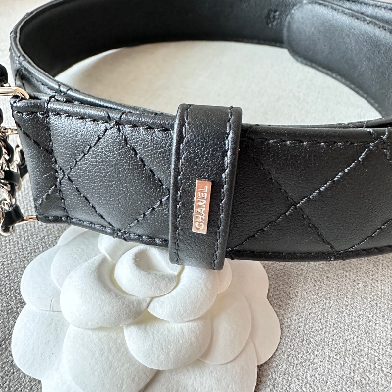 Chanel 皮穿鍊雙C腰帶/皮帶 菱格紋-6