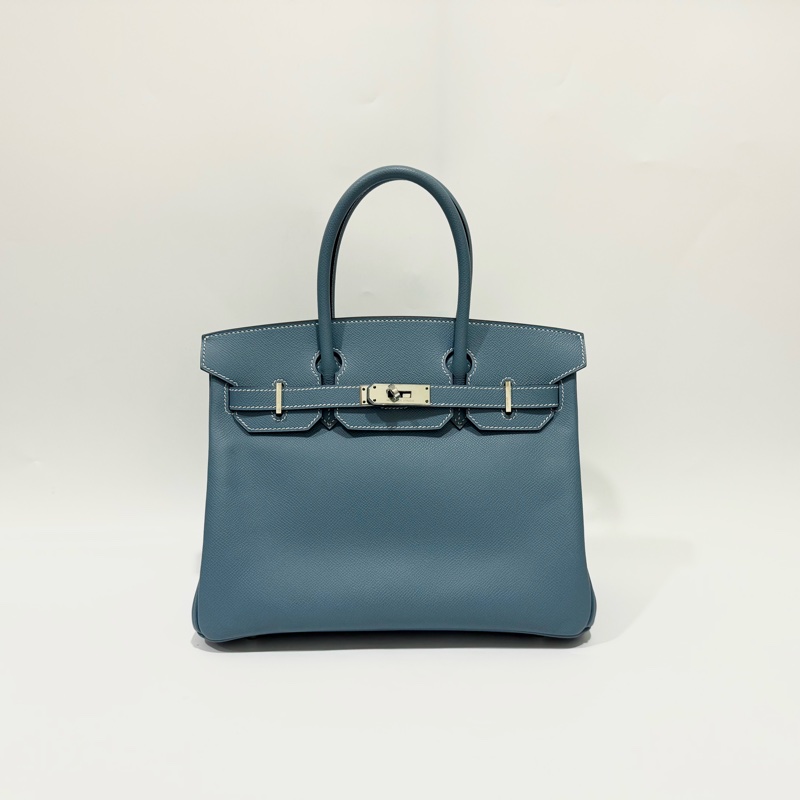 HERMES 75牛仔藍銀釦EPSOM皮BIRKIN30-0