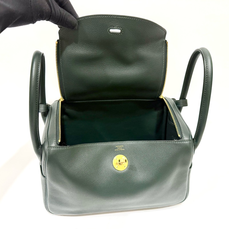 HERMES 1T泰坦綠EVERCOLOR皮金釦LINDY26-7