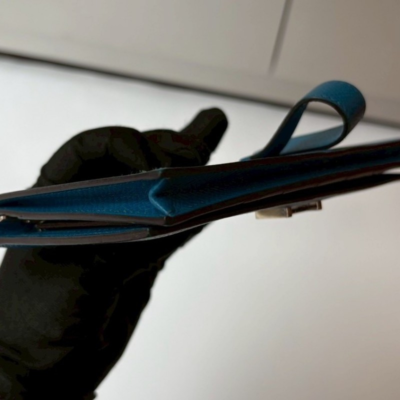 Hermes 銀H釦藍皮長夾-3