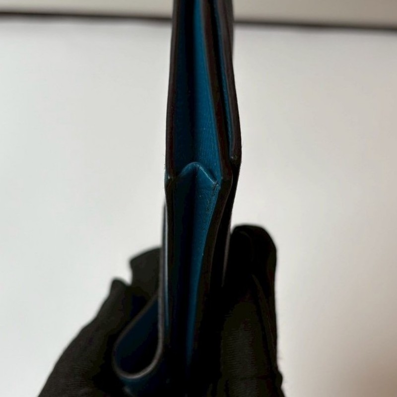 Hermes 銀H釦藍皮長夾-10