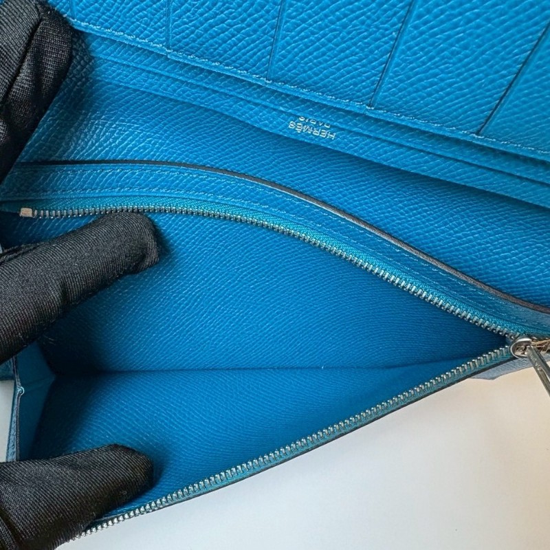 Hermes 銀H釦藍皮長夾-12