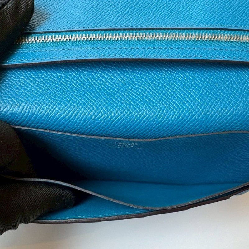 Hermes 銀H釦藍皮長夾-13