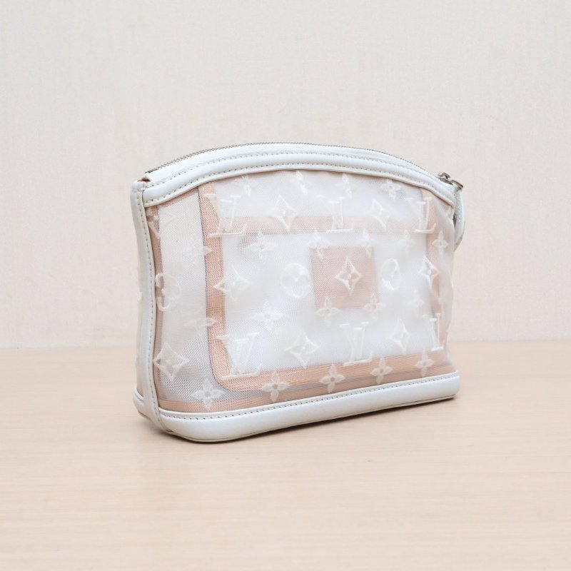 LOUIS VUITTON(路易威登) 白色 網布 中古透明網紗蕾絲lockit洗漱包-10