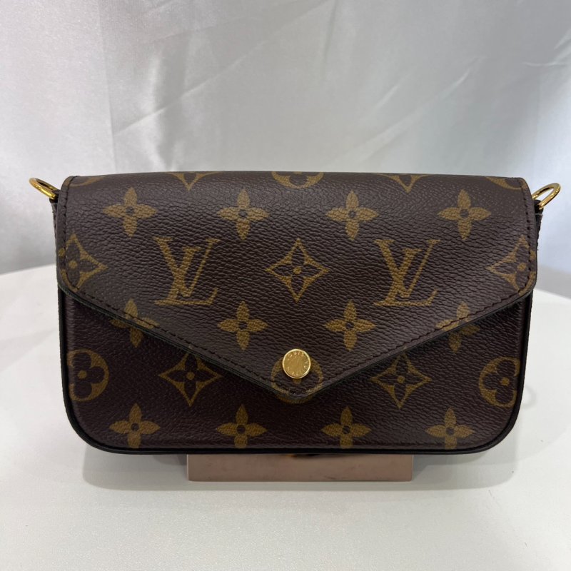 LV M80091/晶片款 老花二合一包綠背帶-1