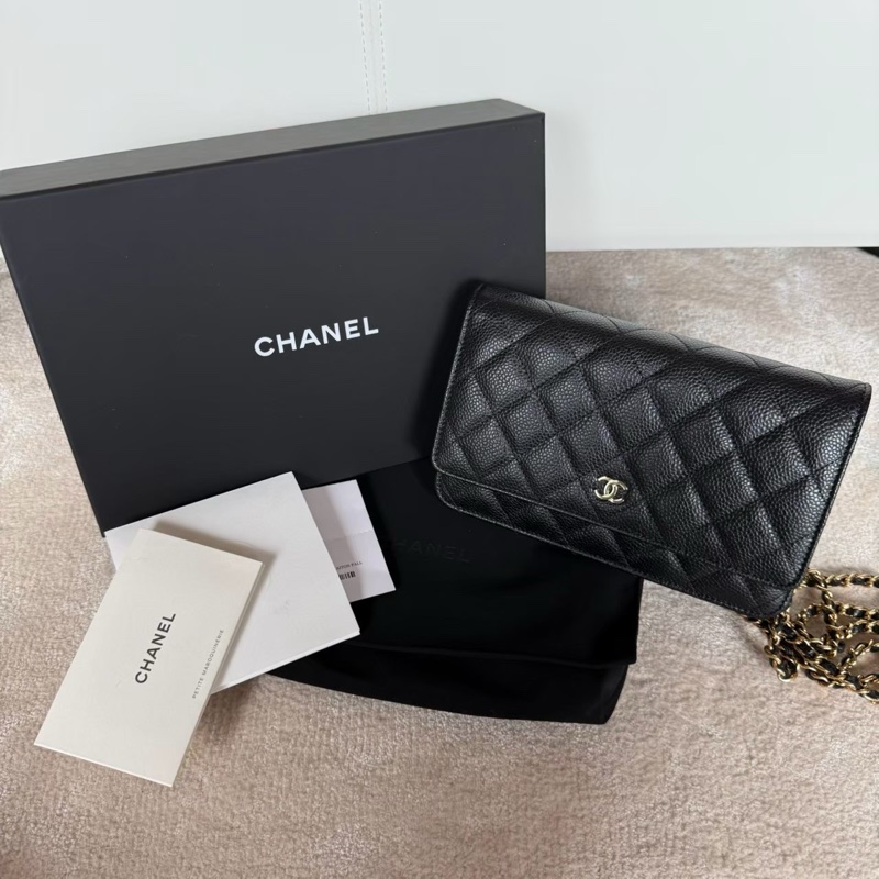 CHANEL  WOC 黑色金釦荔枝皮發財包-0