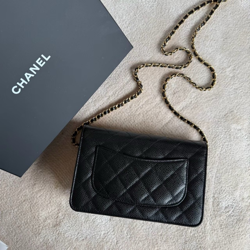 CHANEL  WOC 黑色金釦荔枝皮發財包-7
