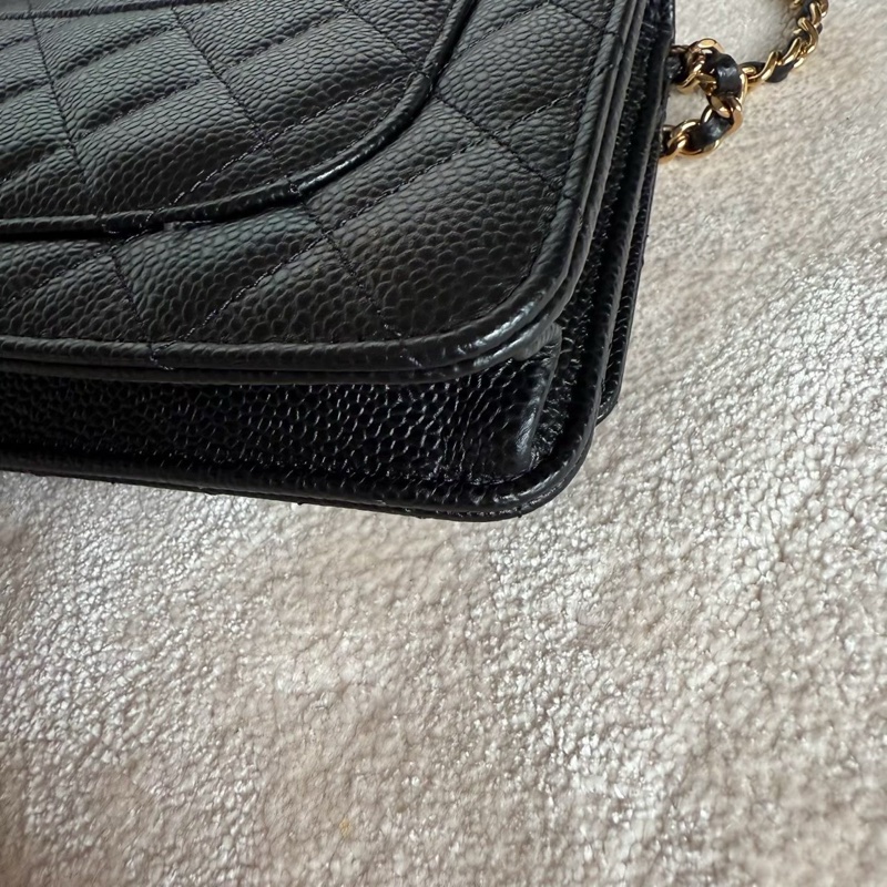 CHANEL  WOC 黑色金釦荔枝皮發財包-8