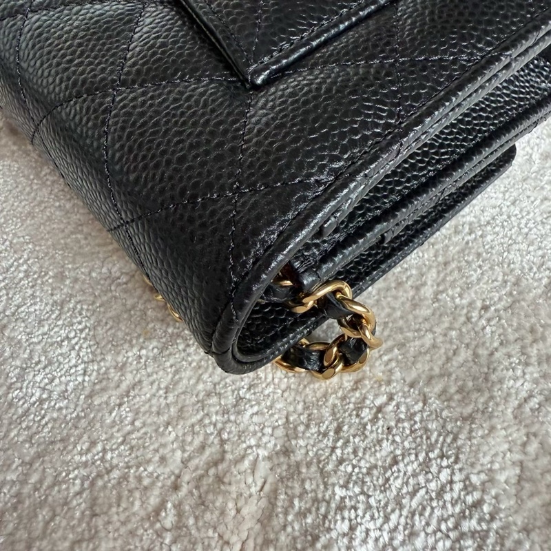 CHANEL  WOC 黑色金釦荔枝皮發財包-11