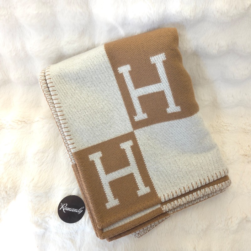 Hermès Gris Fonce 毛毯/休閒毯 金棕-0