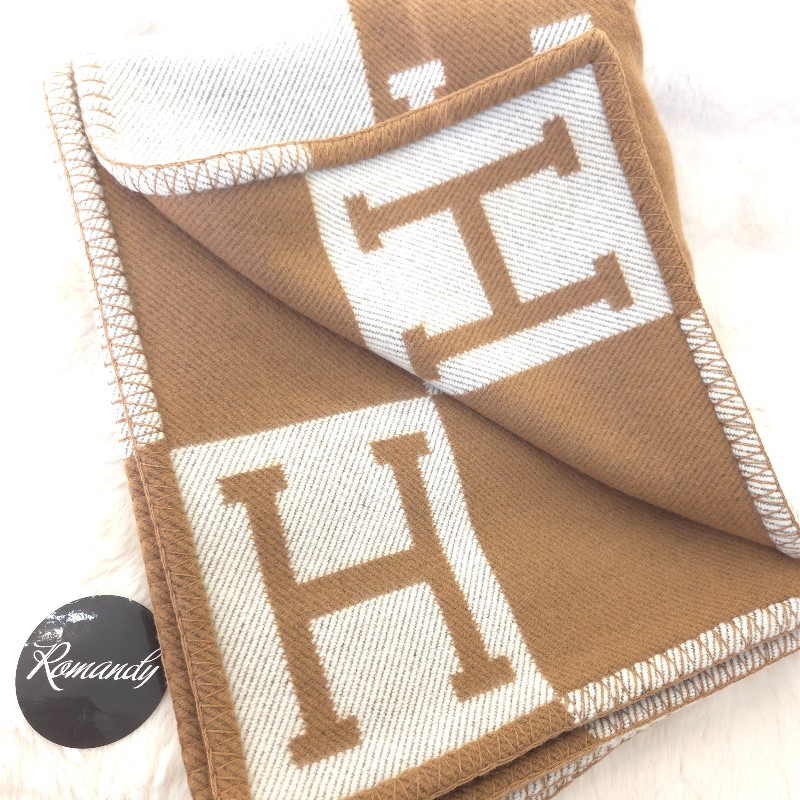 Hermès Gris Fonce 毛毯/休閒毯 金棕-1