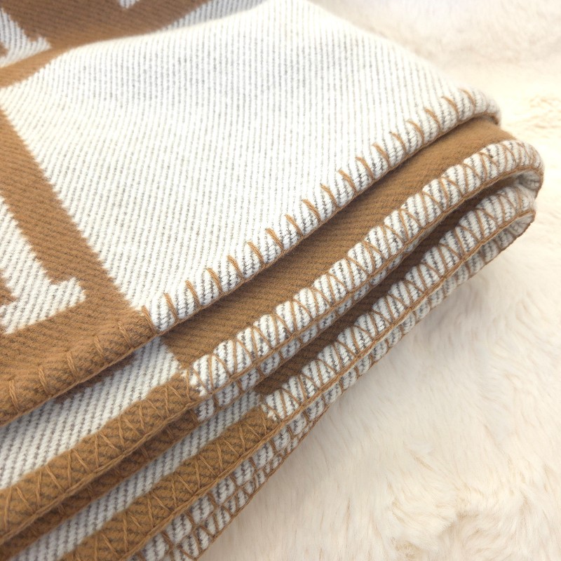 Hermès Gris Fonce 毛毯/休閒毯 金棕-2