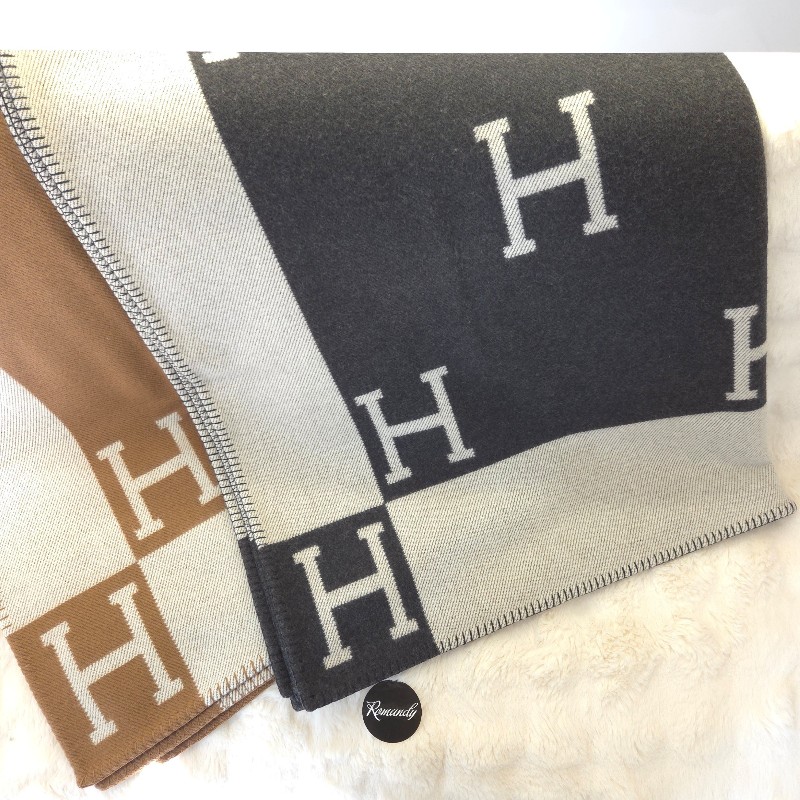 Hermès Gris Fonce 毛毯/休閒毯 金棕-5