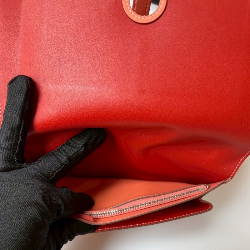 Hermes 銀圓釦粉橘拼磚色皮革長夾-8