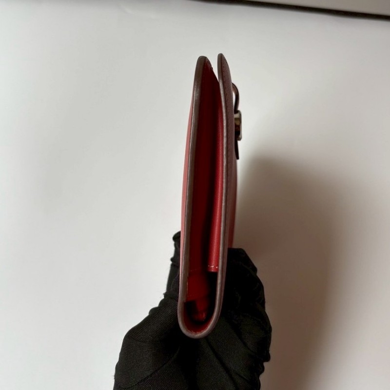 Hermes 銀圓釦粉橘拼磚色皮革長夾-11