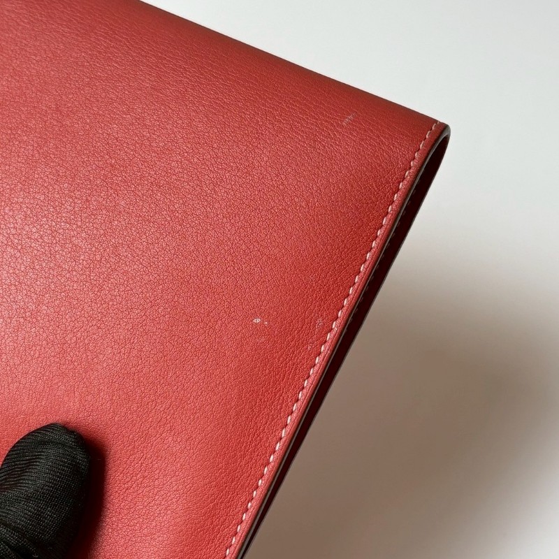 Hermes 銀圓釦粉橘拼磚色皮革長夾-12