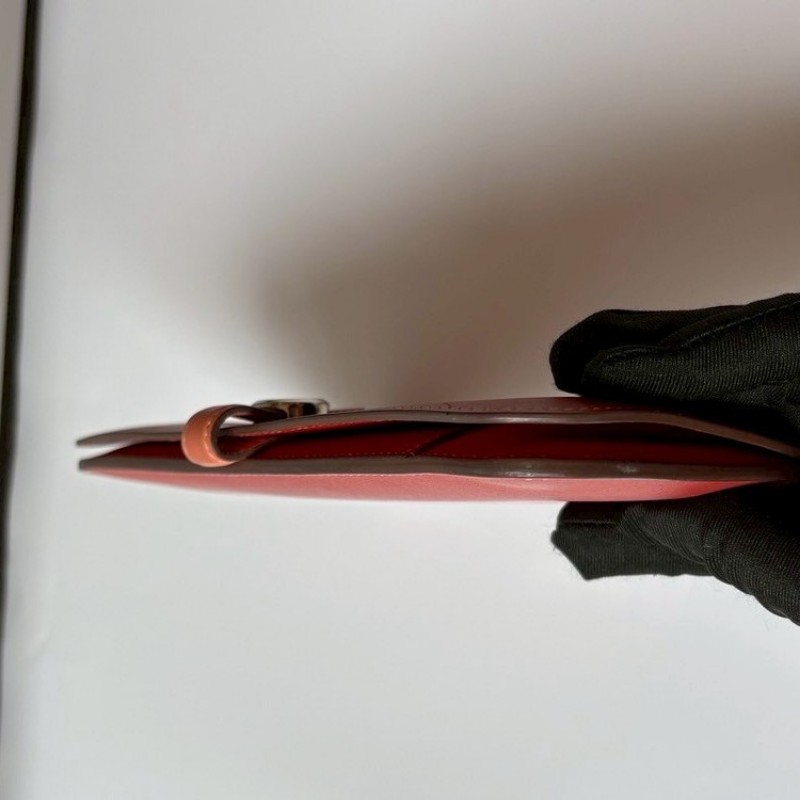 Hermes 銀圓釦粉橘拼磚色皮革長夾-13