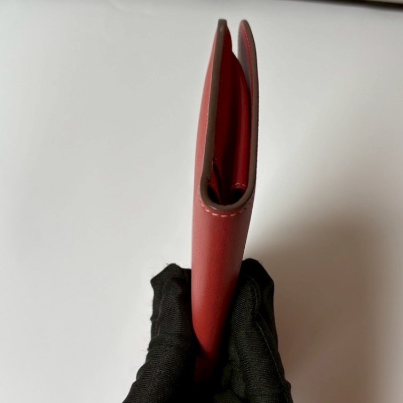 Hermes 銀圓釦粉橘拼磚色皮革長夾-14