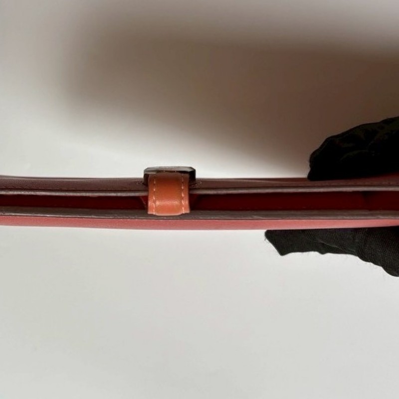Hermes 銀圓釦粉橘拼磚色皮革長夾-15
