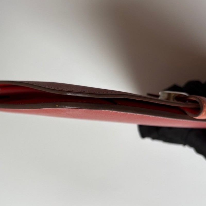 Hermes 銀圓釦粉橘拼磚色皮革長夾-16