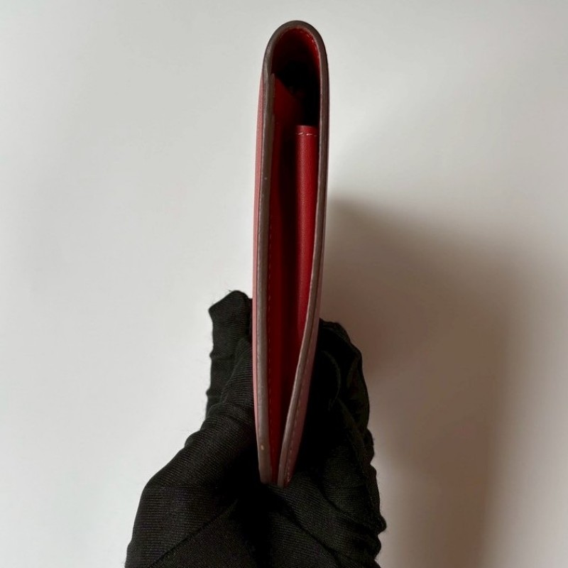 Hermes 銀圓釦粉橘拼磚色皮革長夾-17