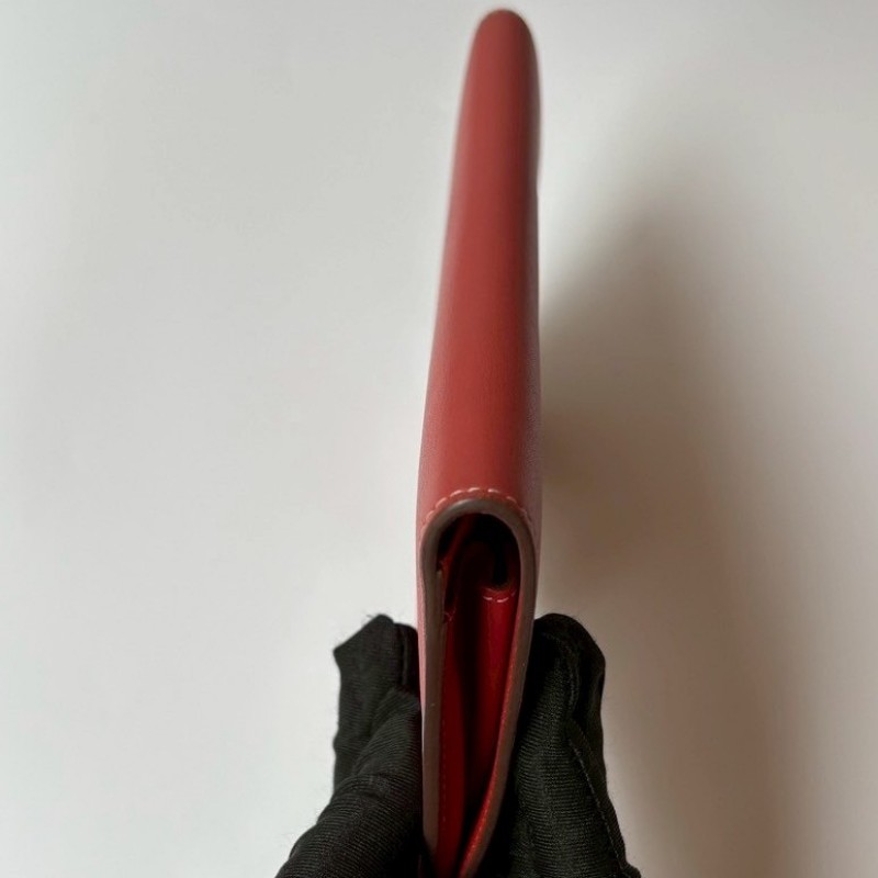 Hermes 銀圓釦粉橘拼磚色皮革長夾-18