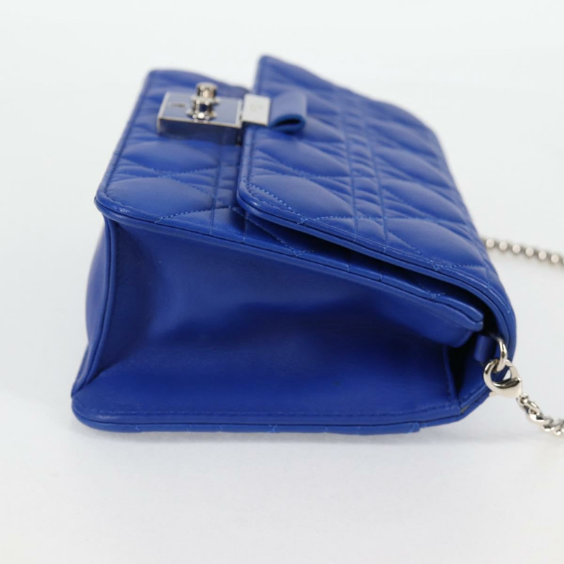 【日本直送】Christian Dior Canage 鏈條肩背包，皮革材質，藍色/銀色，正品，貨號 118920SM-3