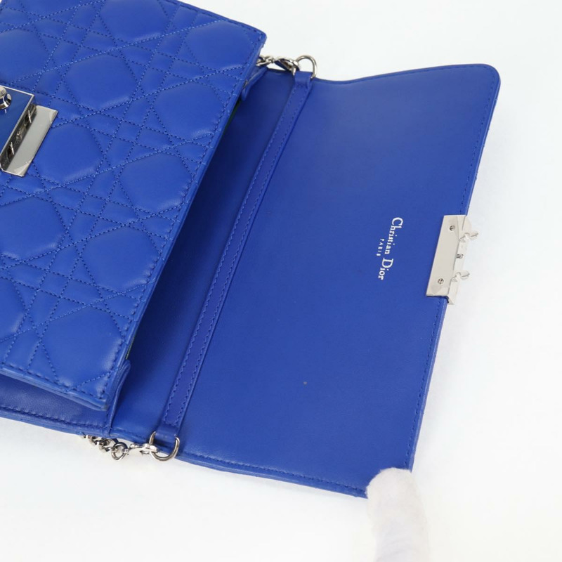 【日本直送】Christian Dior Canage 鏈條肩背包，皮革材質，藍色/銀色，正品，貨號 118920SM-19