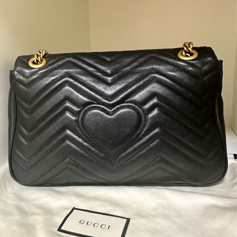 GUCCI GG MARMONT 30公分 雙G金鍊翻蓋包 黑金搭配-6