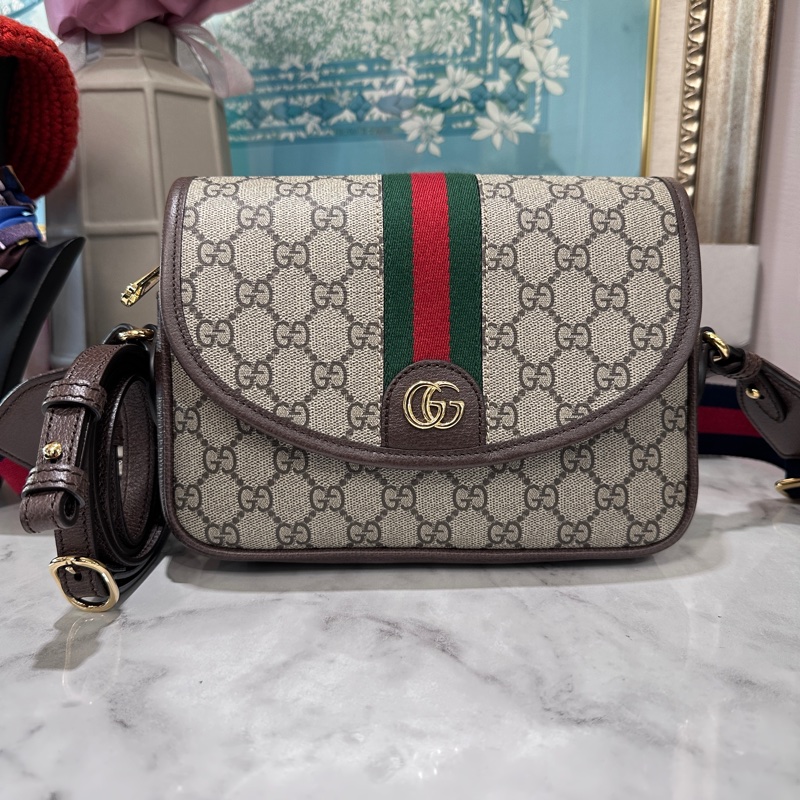 Gucci咖PVC Ophidia金釦下蓋磁吸肩斜背包-0