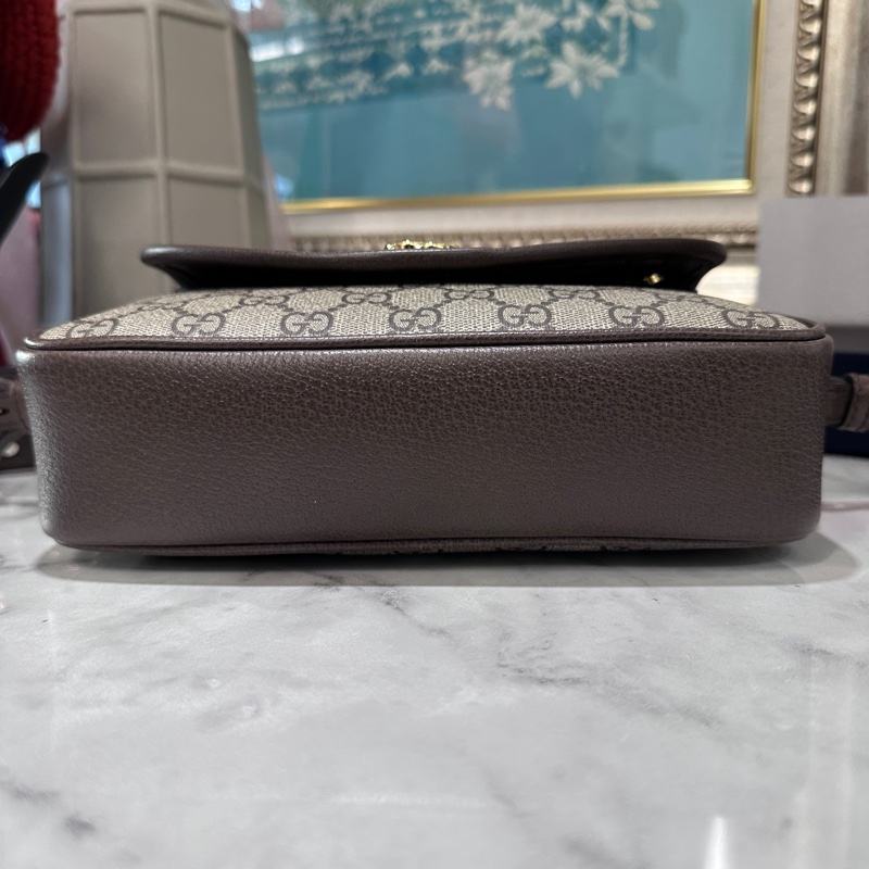 Gucci咖PVC Ophidia金釦下蓋磁吸肩斜背包-2