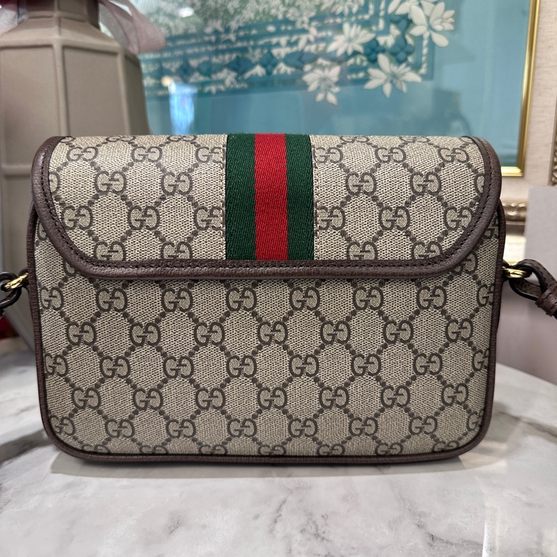 Gucci咖PVC Ophidia金釦下蓋磁吸肩斜背包-3