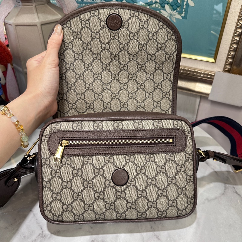 Gucci咖PVC Ophidia金釦下蓋磁吸肩斜背包-5