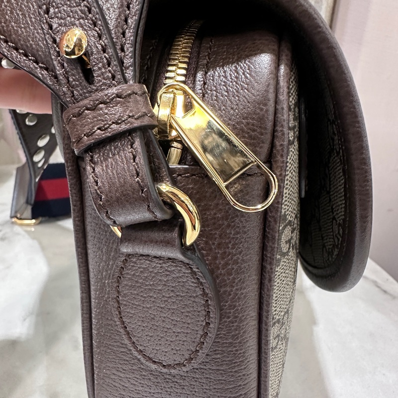 Gucci咖PVC Ophidia金釦下蓋磁吸肩斜背包-9