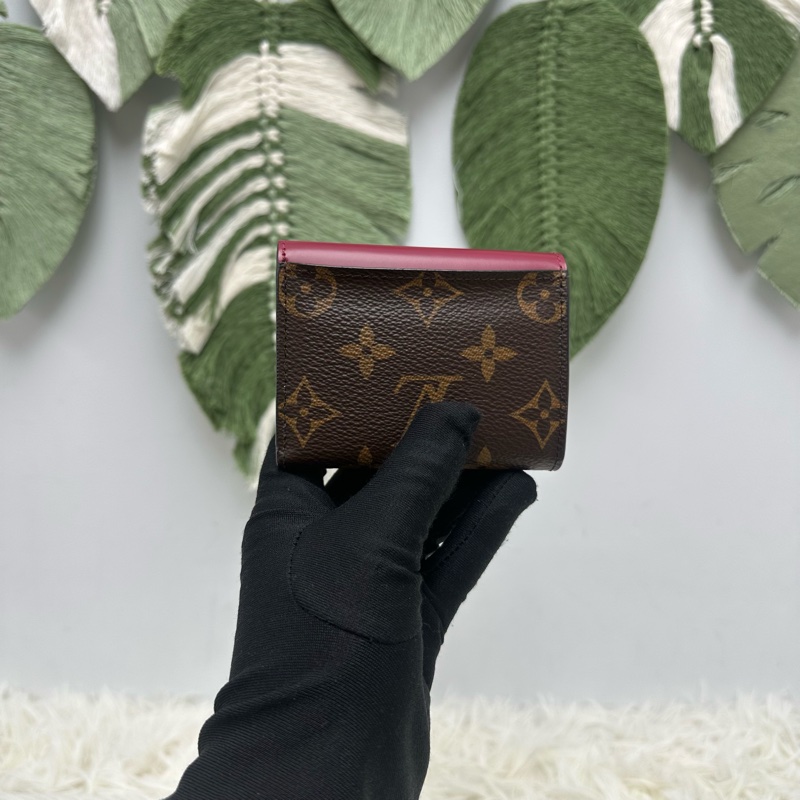 LV 經典老花拼紅色 三摺小銀包-3