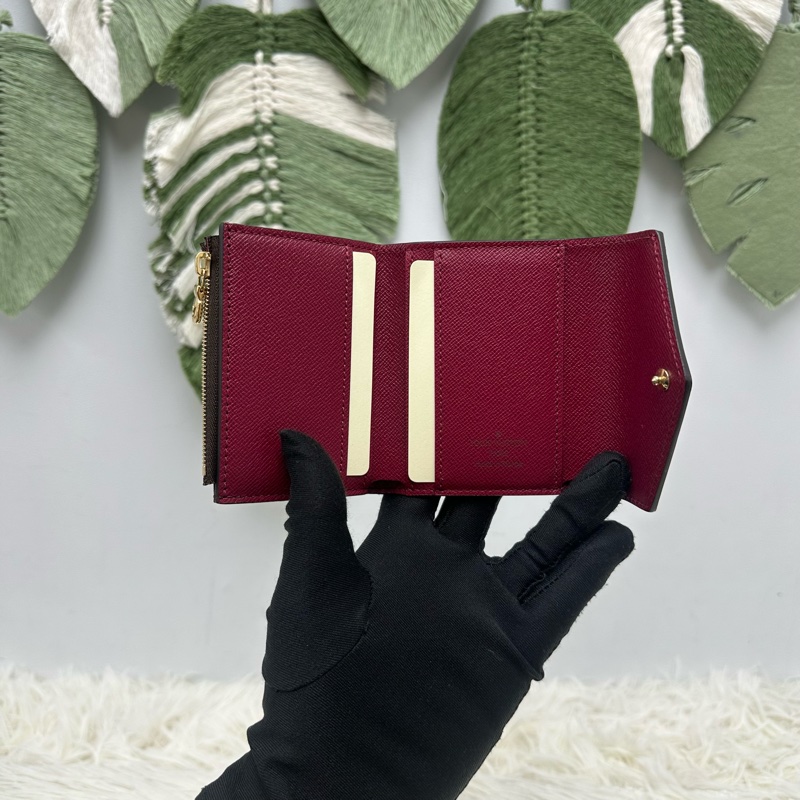 LV 經典老花拼紅色 三摺小銀包-4