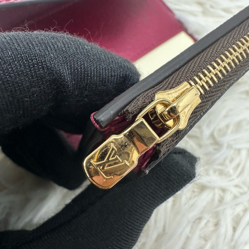 LV 經典老花拼紅色 三摺小銀包-9