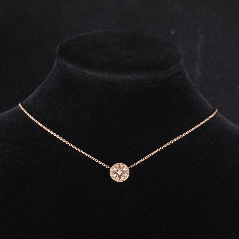 DIOR(迪奧)  18K玫瑰金 鑽石 玫瑰金 ROSE DES VENTS 滿鑽 八芒星 羅盤 項鏈 18K-0