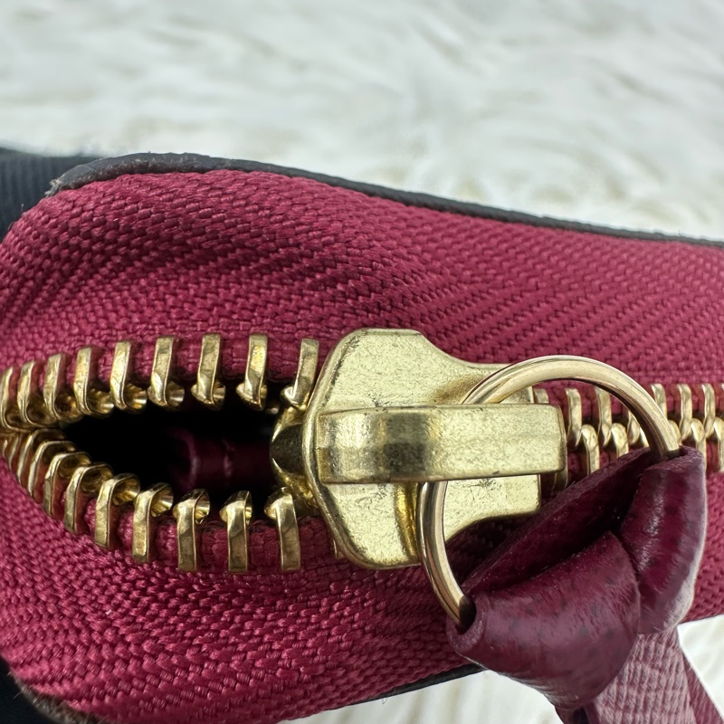 LV 經典老花拼紅色拉鍊款 卡片包-9