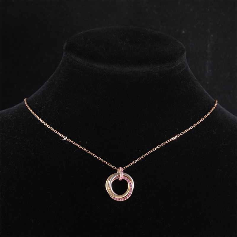 CARTIER(卡地亞) 18K黃金 18K白金 18K玫瑰金 鑽石 玫瑰金 Trinity 三環粉藍寶項鏈拼18k白金拼 //18K-0