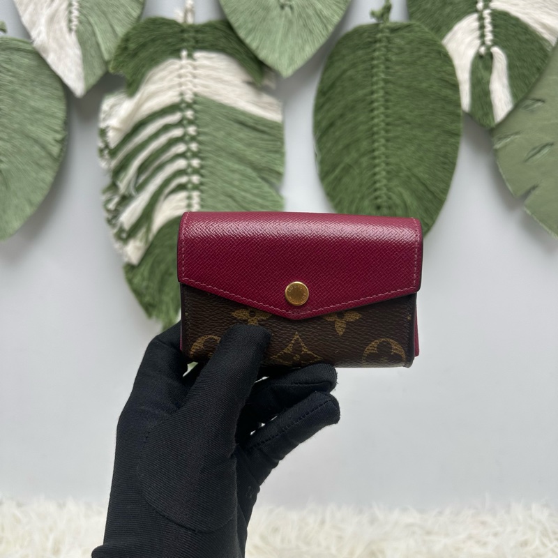PRE OWNED LV 經典老花拼紅色 卡片包-0