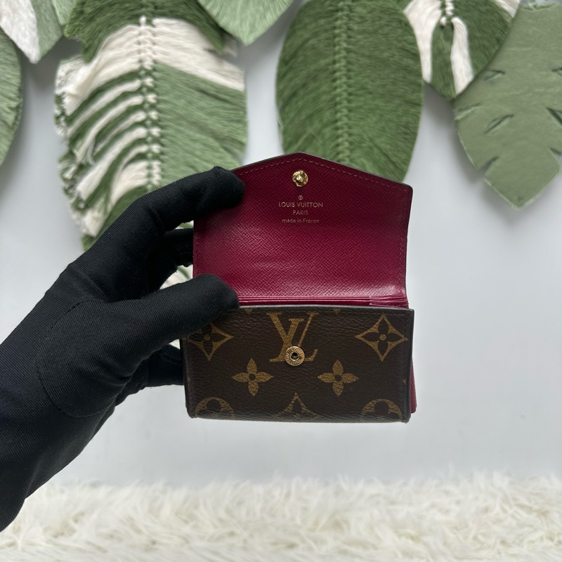 PRE OWNED LV 經典老花拼紅色 卡片包-4