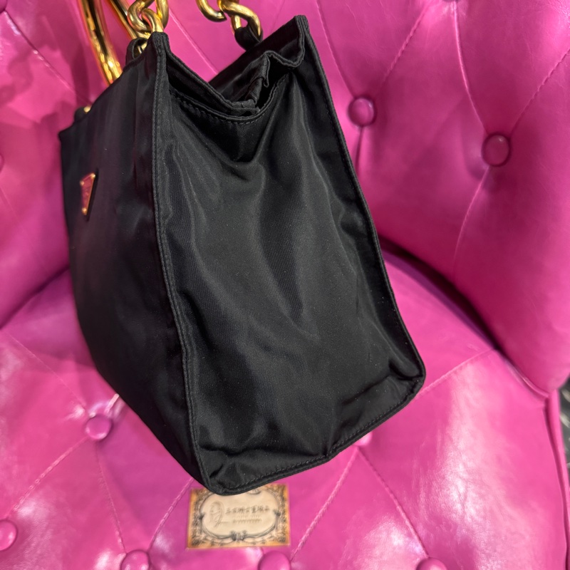 Prada 帆布黑金手提包/掛背帶可斜背/王吉娜古董精品-4