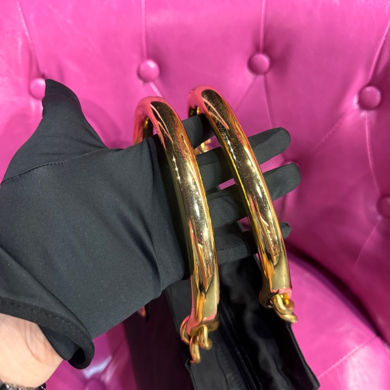 Prada 帆布黑金手提包/掛背帶可斜背/王吉娜古董精品-6