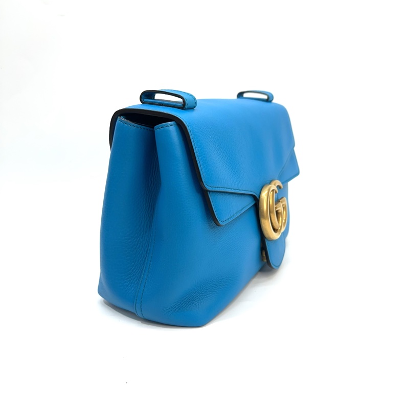 Gucci 松石藍牛皮霧金Marmont下蓋寬肩斜包-2