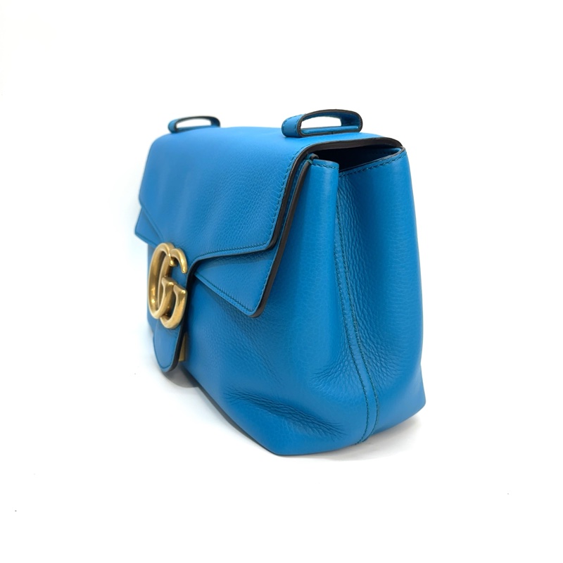Gucci 松石藍牛皮霧金Marmont下蓋寬肩斜包-3