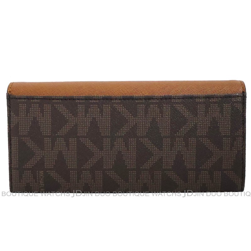 金鐸精品~2463 MICHAEL KORS MK 深棕色PVC掀蓋金牌長夾全新品-1