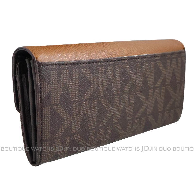 金鐸精品~2463 MICHAEL KORS MK 深棕色PVC掀蓋金牌長夾全新品-3